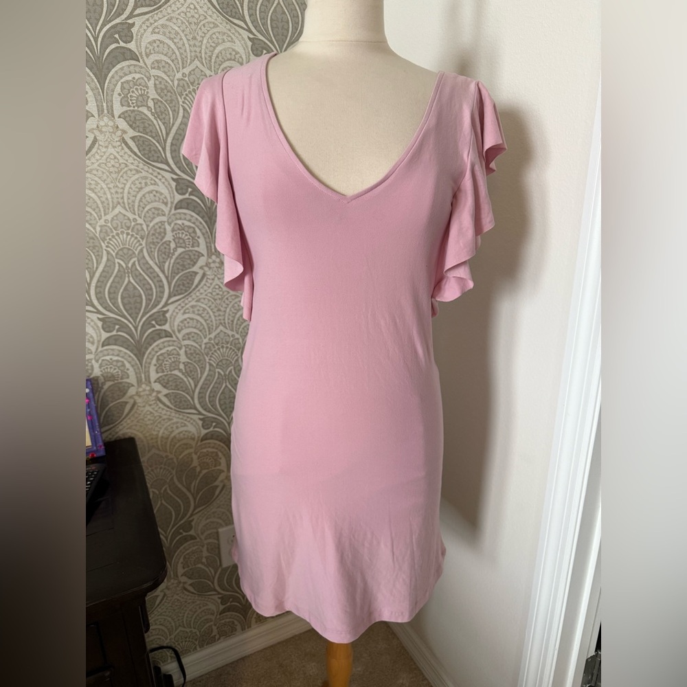 Pink Flutter Sleeve Dress